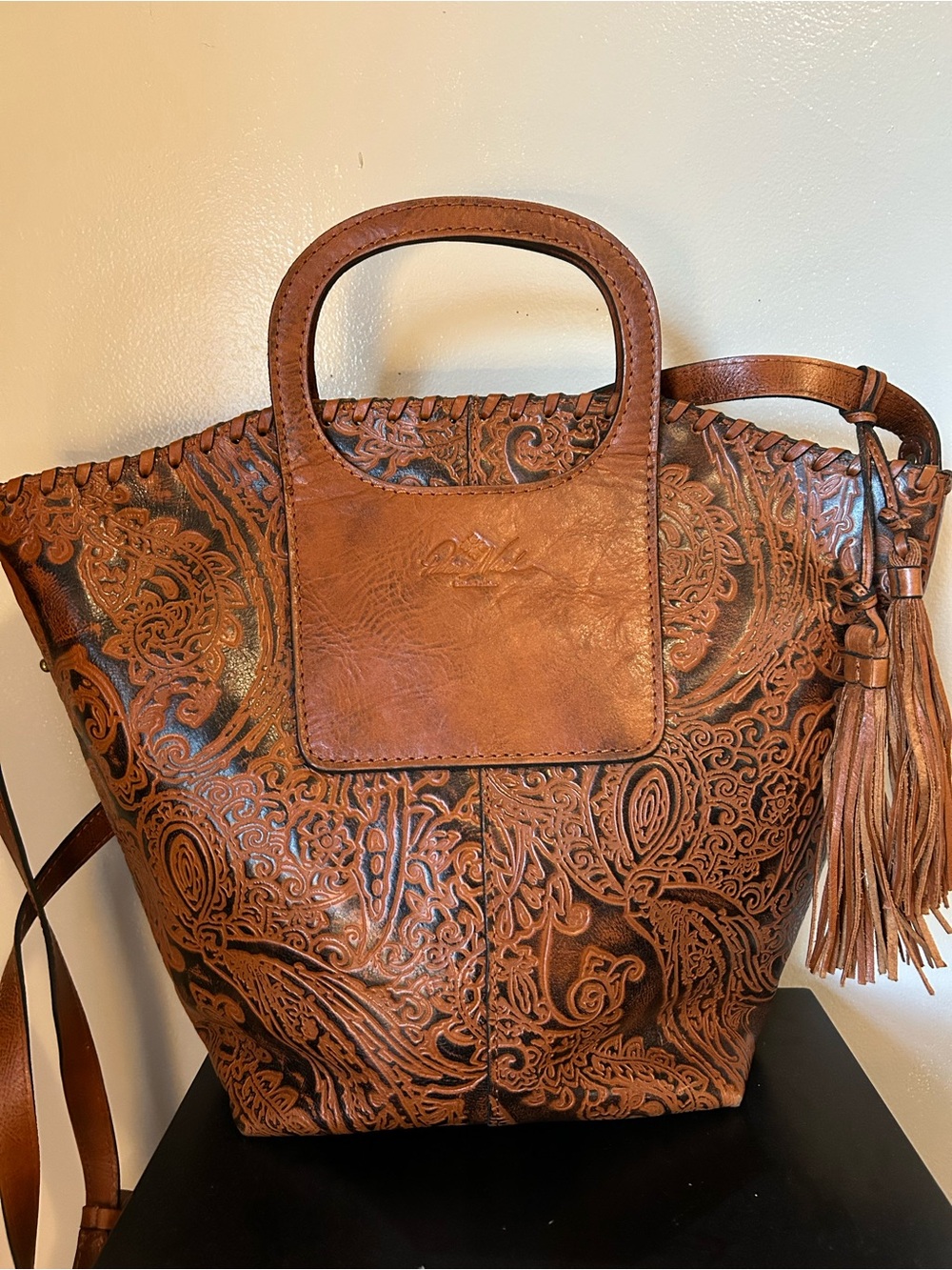Patricia Nash Brown Tooled Leather Tote Bag with Tassel - Women